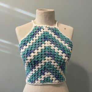 Boho crochet halter top with adjustable back, size XS-M